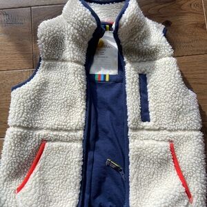 Mini Boden Cream and Navy Sherpa Vest